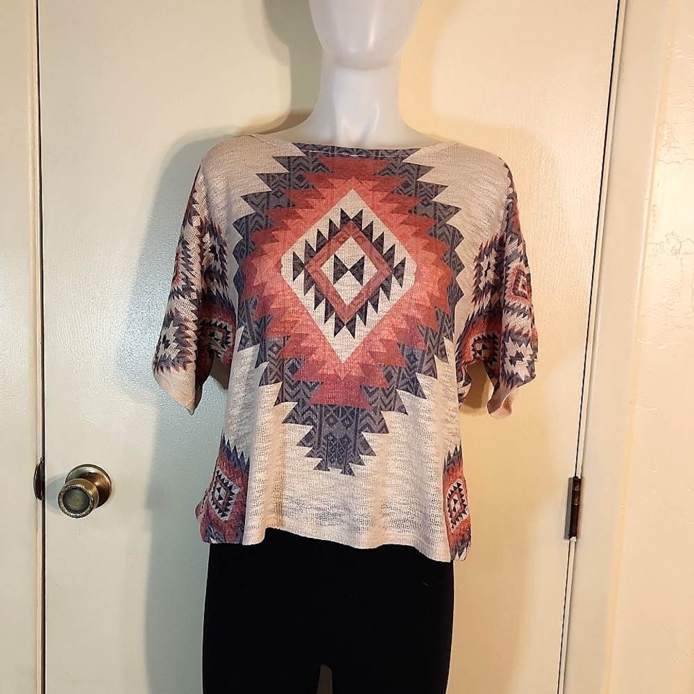 Women's Ginger G Size L Southwestern Short Sleeve Lightweight Top Y2K Vintage